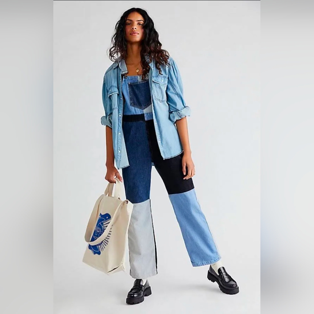 Dissolver Dungarees by The Ragged Priest at Free People in Mix Blue Size Small